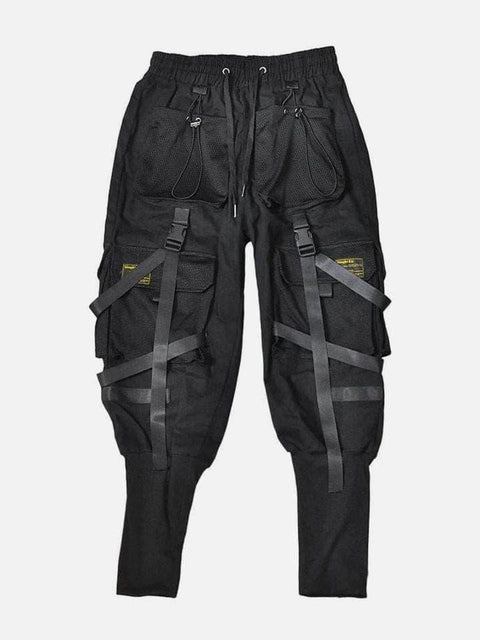 Webbing Dark Black Pants - Anagoc