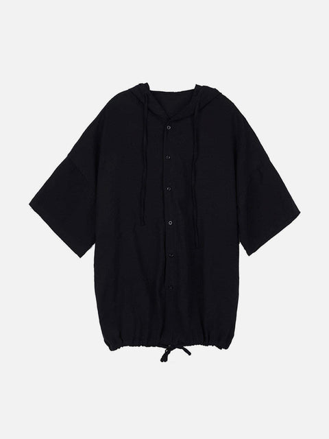 Dark Elastic Oversized Hooded Shirt - Anagoc