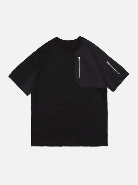 Functional Zipper Patchwork Tee - Anagoc