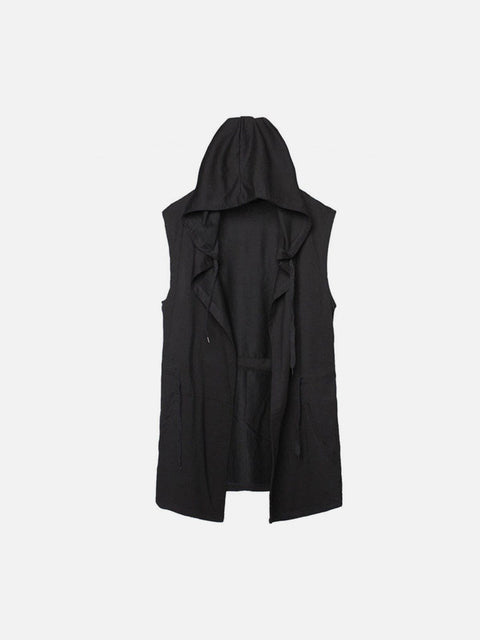 Solid Color Hooded Drawstring Waist Vest - Anagoc