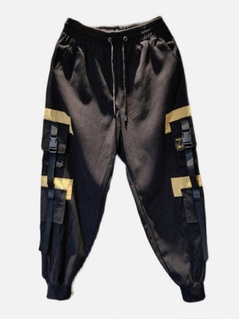 Techwear Patchwork Pockets Ribbons Cargo Pants - Anagoc