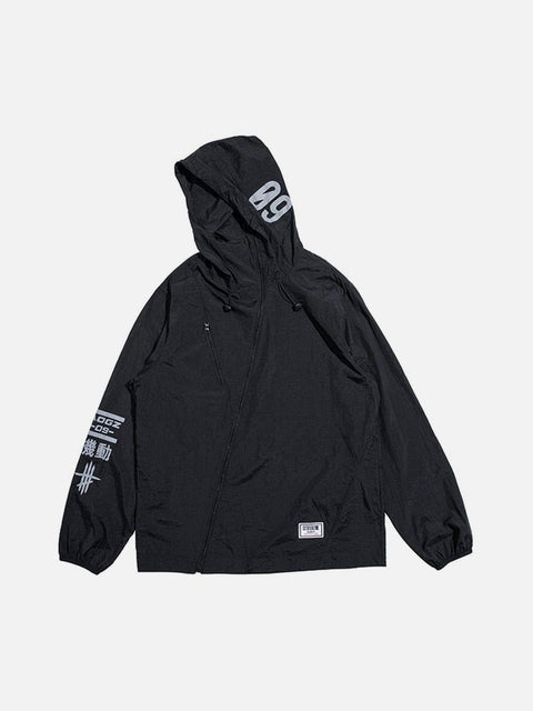 Oblique Zipper Letter Print Jacket - Anagoc