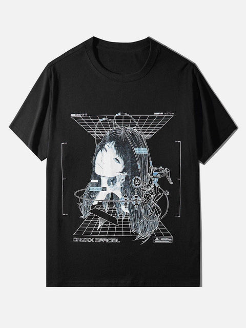 Punk Mechanical Girl Print Cotton Tee - Anagoc