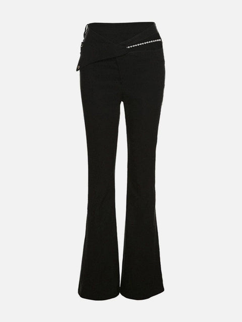 High Waist Cut-out Chain Flared Pants - Anagoc