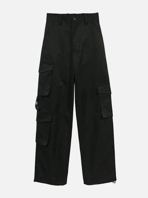 Black Personalized Belt Cargo Pants - Anagoc