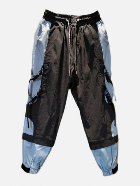 Patchwork Ribbons Buckle Cargo Pants - Anagoc