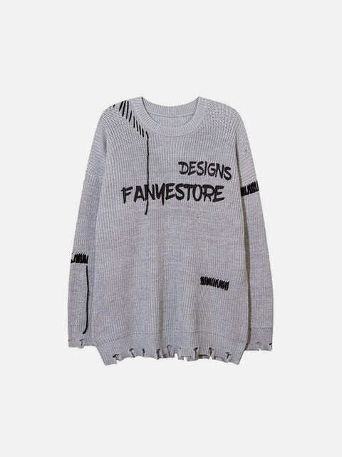 Cut Skeleton Love Letters Sweater - Anagoc