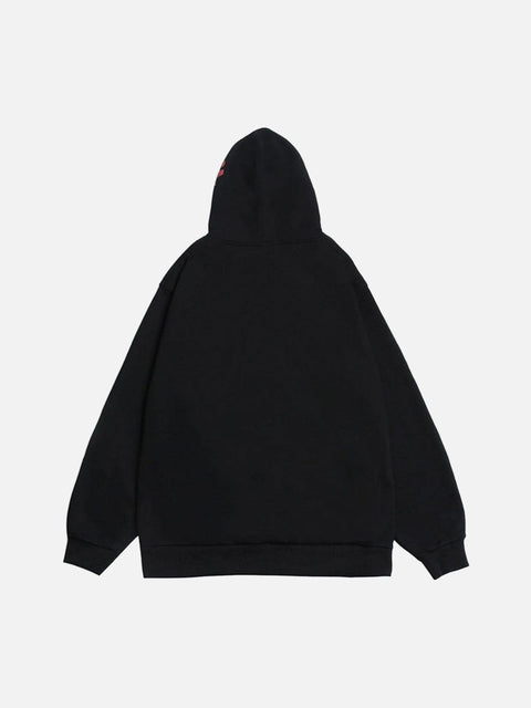 Flame Letters Print Oversized Fleece Hoodie - Anagoc