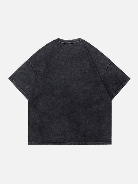 Irregular Embroidery Washed Graphic Tee - Anagoc