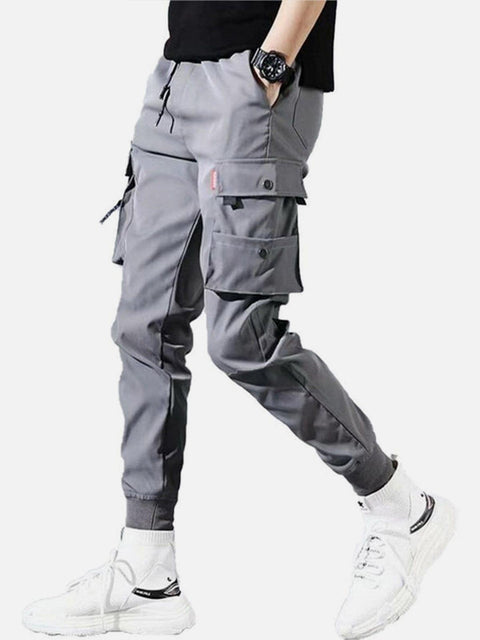Solid Color Pockets Fleece Cargo Pants - Anagoc