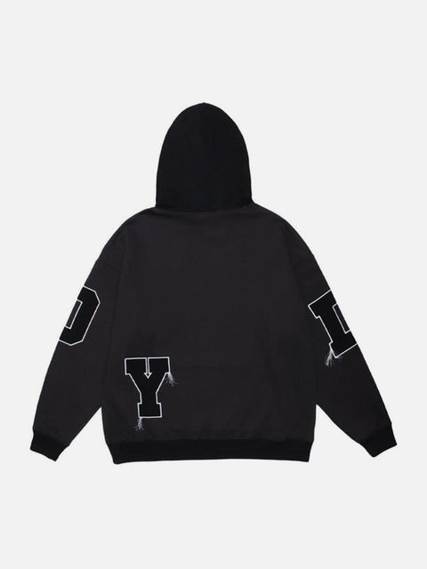 Fake Two Tassel Embroidery Letters Print Hoodie - Anagoc
