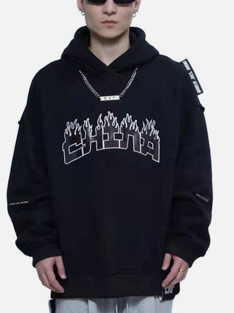 Thermal Discoloration Flame Print Hoodie - Anagoc
