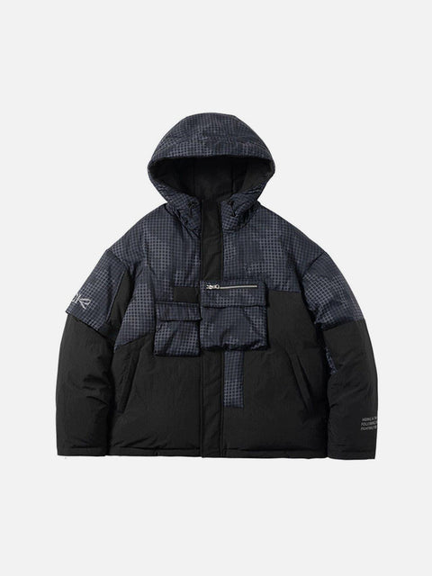 Irregular Plaid Patchwork Winter Down Coat - Anagoc
