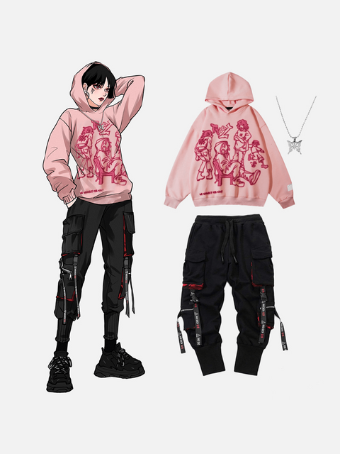 Cartoon Line Character Print Hoodie
