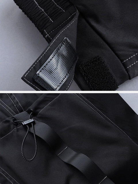 Techwear Bright Line Velcro Thick Fleece Cargo Pants - Anagoc