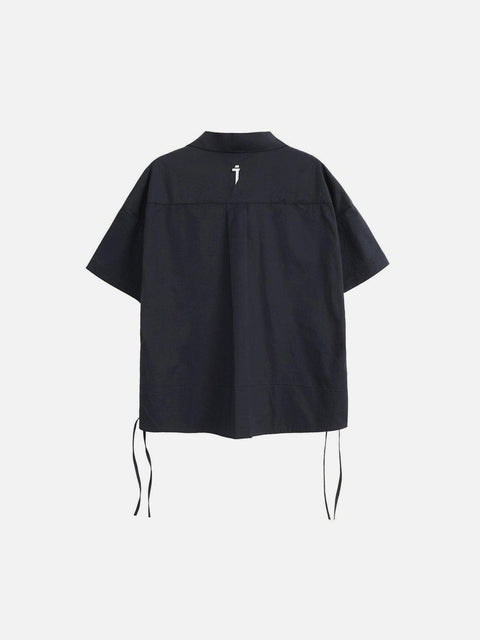 Big Pocket Ribbon Function Short Sleeve Shirt - Anagoc