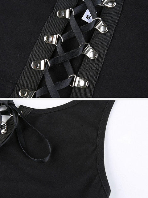 Dark Cross Strap Hollow Chain Halter Sexy Vest - Anagoc
