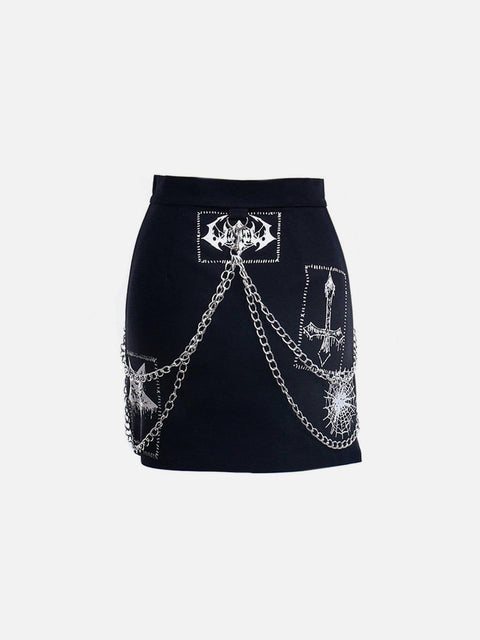 Dark Punk Skeleton Chain Skirt - Anagoc