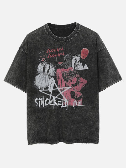Washed Thriller Comic Graphics Tee - Anagoc