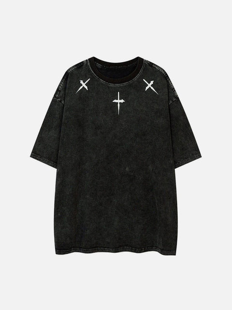 Washed Cross Letters Graphic Tee - Anagoc