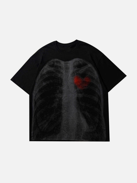 Dark Blurred Skull Heart Graphic Tee - Anagoc