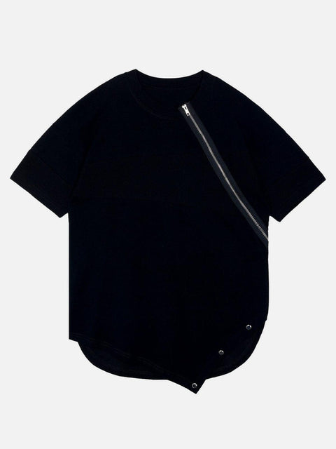 Irregular Zipper Buttons Tee - Anagoc
