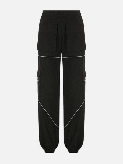 Asymmetric Zipper Reflective Strip Cargo Pants - Anagoc