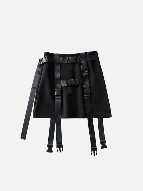 Techwear High Waist Ribbons Buckle Skirt - Anagoc