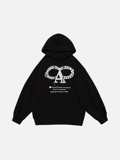 Alphabet Necklace Print Hoodie - Anagoc