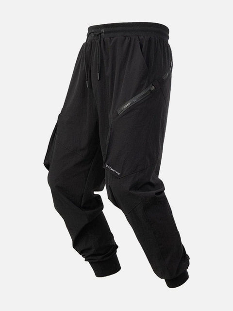 Zip Up Tilt Pockets Drawstring Cargo Pants - Anagoc