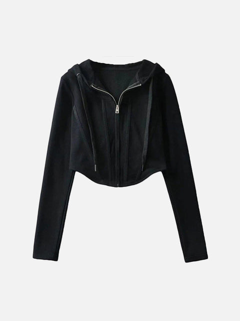 Irregular Slim Zip Up Cropped Hoodie - Anagoc