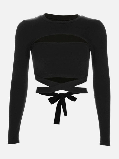 Sexy Straps Navel Long Sleeve T Shirt - Anagoc