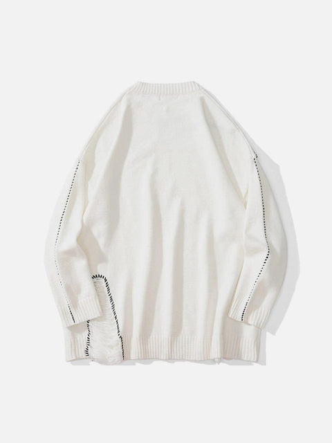 Bright Line Ripped Knitted Sweater - Anagoc