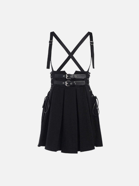 Punk Strap Pleated Skirt - Anagoc