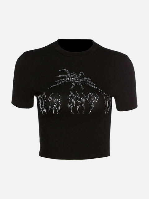 Hot Drill Spider Pattern Short Sleeve T Shirt - Anagoc
