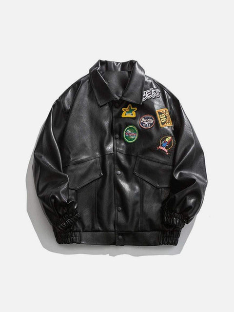 Embroidered Leather Jacket - Anagoc