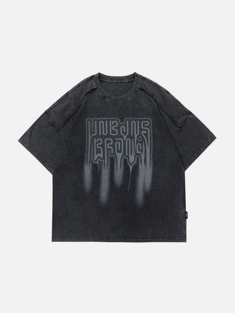 Fuzzy Variant Letters Washed Graphic Tee - Anagoc
