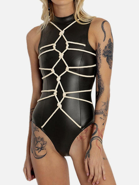 Strap PU Bodysuit - Anagoc