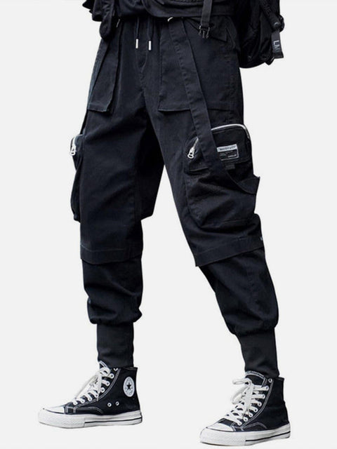 Function Buttons Ribbons Stereoscopic Pockets Cargo Pants - Anagoc