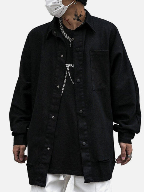 Back Embroidery Long Sleeve Shirt - Anagoc