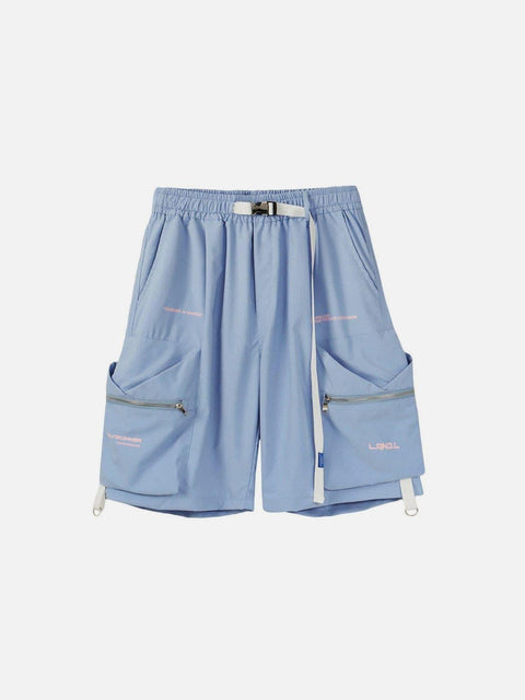 Function Belt Zipper Pockets Shorts - Anagoc