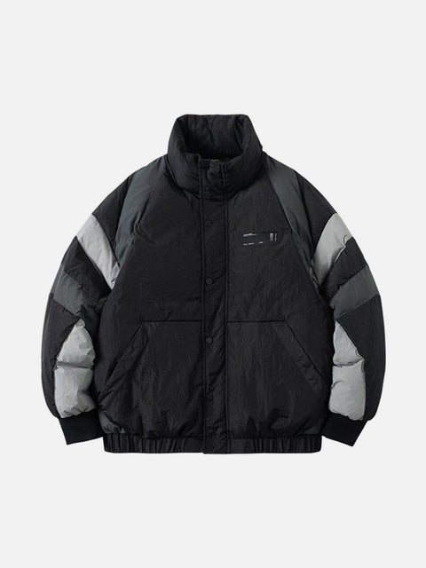 Combat Color Block Stand Winter Down Coat - Anagoc