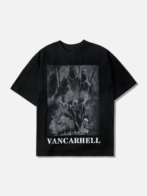 Dark Ghost Print Cotton Tee - Anagoc