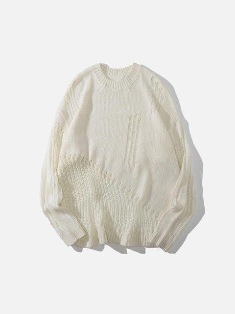 Ripped Hole Knitted Sweater - Anagoc