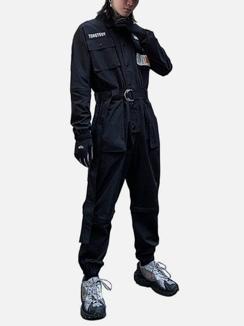 Function Removable Label Cargo Jumpsuit - Anagoc