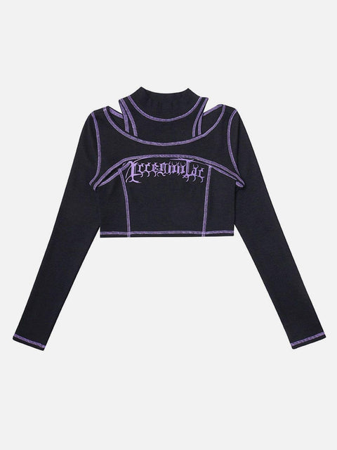 Fake Two Gothic Alphabet Long Sleeve T Shirt - Anagoc