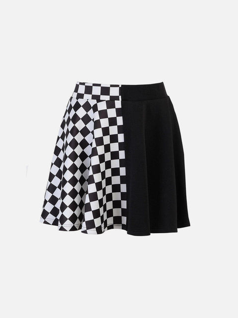 Dark Patchwork Checkerboard Skirt - Anagoc