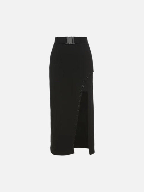 Buttons Buckle Belt Skirt - Anagoc