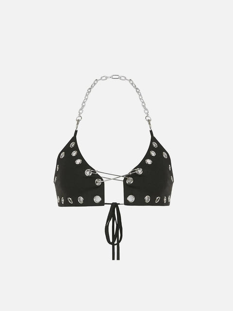Metal Chain Lace Up Pin Vest - Anagoc
