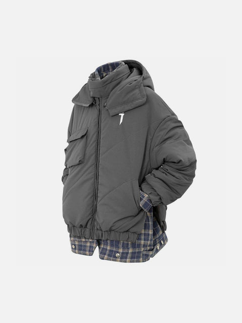 Fake Two Plaid Winter Coat - Anagoc